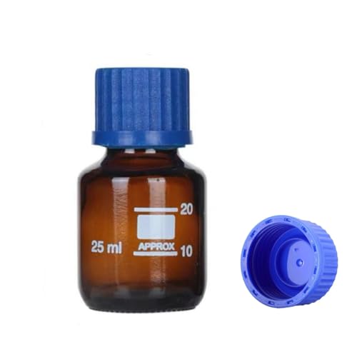 25ml Amber Reagent Media Bottle, Graduated Glass Round Media Storage Bottle with blue GL25 Screw Cap, Wide Mouth Lab Reagent Bottle,Pack of 1 - size: 0.8 Ounces