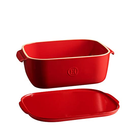Emile Henry, Burgundy Cheese Storage Box/Serving Platter, 12 x 8 x 4.4in - color: Burgundy