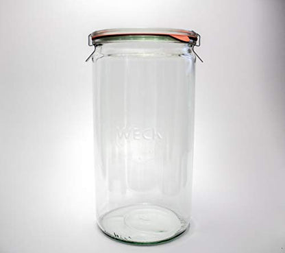 Weck Jar 974 Glass Jars 1.5L with Large Storage Capacity Preserving Jars with Airtight Lids Suitable for Pickling - 1 Jar with Glass Lid & Wooden Lid 54 fl. oz