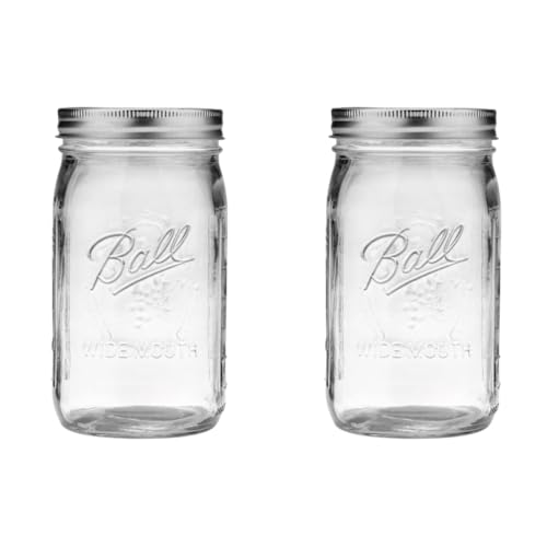 Ball Wide Mouth Glass Mason Jars with Lids and Bands, Used for Canning, Pickling, Juice, Jam, Jelly, Quart Size 32 Ounce (Pack of 2) - color: Quart, size: 32 Oz (Pack of 2)