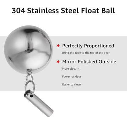 Ferroday 304SS Floating Dip Tube for Corny Keg, Ball Lock Beer Keg Fermenter Silicone Float Dip Tube, Home Brew Beer Stainless Steel Ball Floating