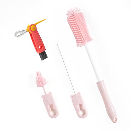 Silicone Bottle Cleaner Brush,13.4in Long Handle Water Cup Bottles Cleaner | with a Tiny Cup Lid Gap Cleaning Brush, Cleaning for Baby Bottles, Stanley Mug, Sports Bottle, Glass Vase, z Pink - style: Straight, Pink