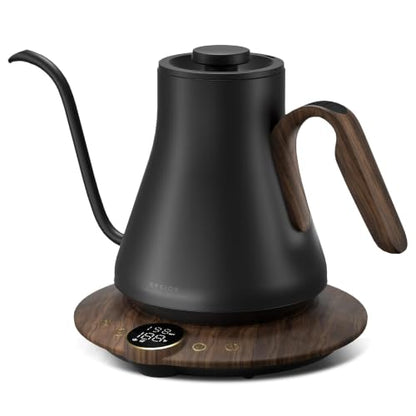 INTASTING Gooseneck Electric Kettle, ±1℉ Temperature Control, Stainless Steel Inner, Quick Heating, for Pour Over Coffee, Brew Tea, Boil Hot Water, 1500W/0.9L (Glossy Black) - color: Glossy Black