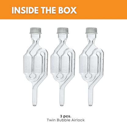 Fastrack Airlocks for Fermenting (Set of 3) | Bubble Airlock for Wine Making and Beer Making | BPA-Free S-Shaped | Used for Brewing Wine, Beer, Pickles & More | Transparent