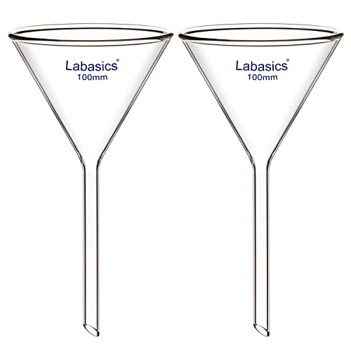 Labasics 2-Pack Glass Heavy Wall Funnel Borosilicate Glass Funnel, Short Stem 100 mm Diameter, 100 mm Stem Length - size: 100 mm Diameter and 100 mm Stem