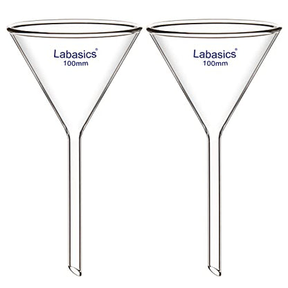 Labasics 2-Pack Glass Heavy Wall Funnel Borosilicate Glass Funnel, Short Stem 100 mm Diameter, 100 mm Stem Length - size: 100 mm Diameter and 100 mm Stem