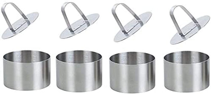 Round Cake Rings Cake Molds Set of 4, Stainless Steel Mousse and Pastry Mini Baking Ring Mold, Food Rings Dessert Rings Set Including 4 Rings & 4 Food Presses (4 Round) - color: 4 Round