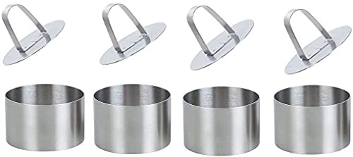 Round Cake Rings Cake Molds Set of 4, Stainless Steel Mousse and Pastry Mini Baking Ring Mold, Food Rings Dessert Rings Set Including 4 Rings & 4 Food Presses (4 Round) - color: 4 Round