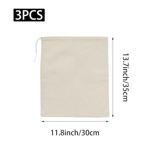 3 PCS Nut Milk Bag, 12" x 13.8" Cheese Cloths Bag for Straining, Natural Unbleached Cotton Cheesecloth Bags, Reusable Strainer Bags for Juice, Almond Milk, Yogurt, Coffee - size: 13.7"x11.8"