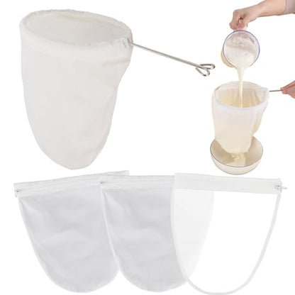 5 Pcs Premium Ultra Fine Mesh Strainer Bags with Stainless Steel Handle, Reusable Nut Milk Bags, Cheese Cloths for Straining Juice, NutMilk, Coffee, Thai Tea, Yogurt and Soup (Medium) - size: Medium