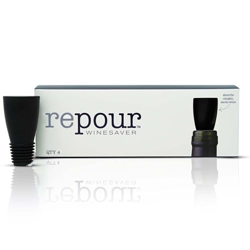 Repour Wine Saver and Stopper - Removes Oxygen, Preserving and Keeping Wine As Fresh As The Day The Bottle Was Opened - 4-Pack - Black - color: Black, size: 4-Pack