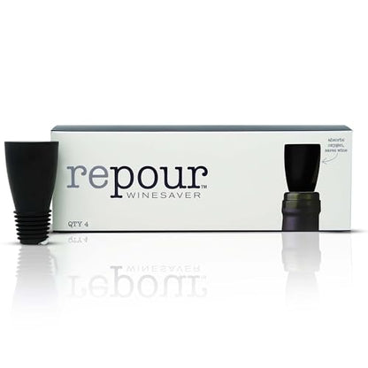Repour Wine Saver and Stopper - Removes Oxygen, Preserving and Keeping Wine As Fresh As The Day The Bottle Was Opened - 4-Pack - Black - color: Black, size: 4-Pack