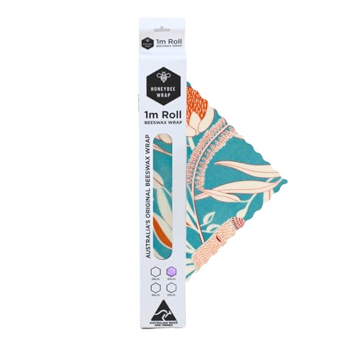 Honeybee Beeswax Wraps - Banksia Pattern Beeswax Roll -Certified Organic Cotton Beeswax Wrap - Reusable Beeswax Wrap for Food - Plastic Wrap & Sandwich Bags Alternative - 40’’ x 13’’ - color: Banksia