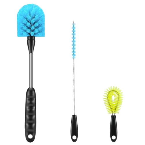 12.2 inch Bottle Brush Set of Three，Washable Coffee Cups, Water Bottles, Baby Bottles, Straws, to-go Cups, Long-Handled 3-in-1 Stainless Steel Bottle Brushes. (Yellow) - color: Yellow