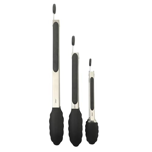 Oster 3-Piece Kitchen Tongs Set – 12", 9", 7" Locking Tongs with Heat-Resistant Nylon Tips and Stainless Steel Handles, Nonstick Safe, BPA-Free, Dishwasher Safe, Black Cooking Tongs - color: Baldwyn (3pc Tong Set)