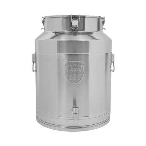 Stainless Steel Milk Can, 64L/16.9Gal Metal Drink Dispenser Airtight Canister with Faucet & Lid, Wine Oil Beverage Storage Container Bucket for Kitchen Restaurant Party, W15.8*H21.3in - size: 64L/16.9Gal w/Faucet