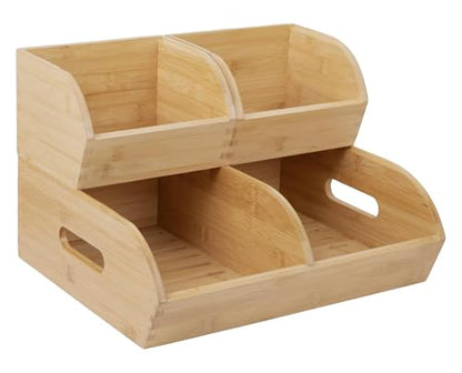 Potato and Onion Storage Bin for Pantry and Kitchen Counter - Ventilated Stackable Bamboo Organizer Baskets with Handles - color: Bamboo