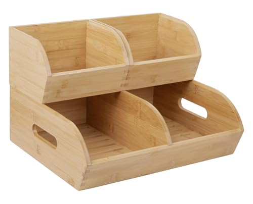 Potato and Onion Storage Bin for Pantry and Kitchen Counter - Ventilated Stackable Bamboo Organizer Baskets with Handles - color: Bamboo