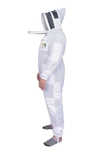 3 Layer Beekeeping Suit with Fencing Veil, Protective Gear, Includes Gloves (White, XX-Large) - size: XX-Large