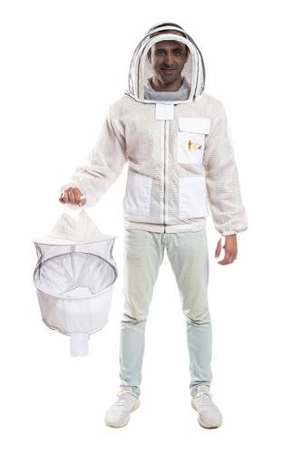 -- Beekeeping Fully Ventilated Jacket in Multi-Color with Round Veil (S, White with Two Veils) - color: White With Two Veils, size: Small