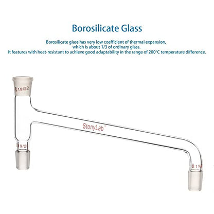 stonylab Borosilicate Glass 75 Degree Bent Distilling Adapter, with Two 19/22 Inner Joints and One Outer Joint, for Laboratory Distillation - size: 19/22 Joint