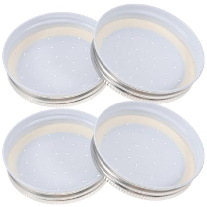 BESPORTBLE 4pcs Bee Entrance Feeders Perforated Metal Mason Jar Lids Beehive Waterer Honey Bee Canning Feeder Beekeeping Supplies