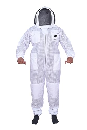 3 Layers Beekeeping Suit for Men and Women, Ventilated Mesh Full Body Protective Gear, (White, Large) - size: Large
