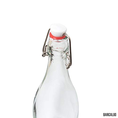 Barcaloo 8.5 Ounce Clear Flip Top Glass Bottle for Home Brewing - Swing Top Glass Bottles for Beer, Kombucha, Soda, Juice, Fermentation, Square 12 Pack with Stopper and Funnel