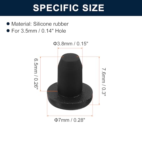 uxcell 32 Pieces Black Rubber Stopper, 3.8mm Plug Holes for 3.5mm/0.14" Hole - size: 3.5 mm