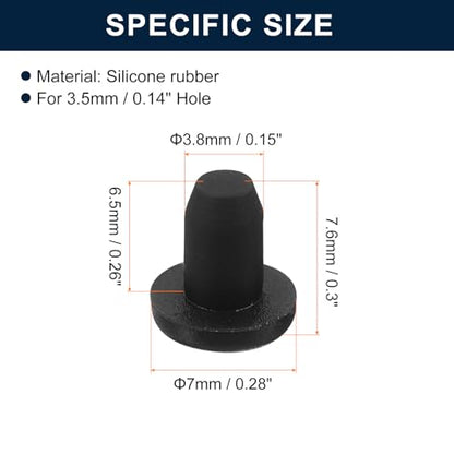 uxcell 32 Pieces Black Rubber Stopper, 3.8mm Plug Holes for 3.5mm/0.14" Hole - size: 3.5 mm