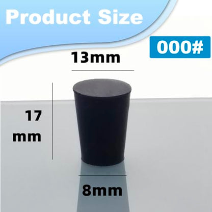 12pcs Lab Rubber Stoppers for Lab Tube Stopper Size 000# Hole Stopper | 8x13x17mm Black Tapered Shaped Solid Small Rubber Stopper - size: 000# Black