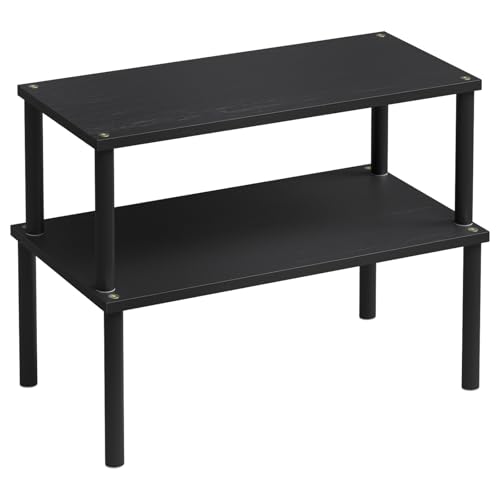 VERTORGAN Cabinet Organizer Shelf(Set of 2),Kitchen Counter Shelves,Bamboo Spice Rack Countertop and Cabinet,Stackable Expandable,Large(Black) - color: Black, size: 15.8"W