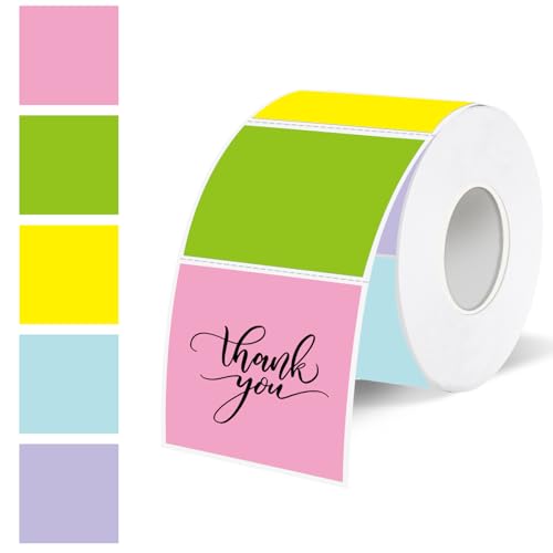 1.5 Inch Square Thermal Label Printer Stickers, Self-Adhesive Direct Thermal Labels Stickers, Waterproof/Perforation Line Design- 500 Sheets/ 5 Colors - color: Multicolor-spring, size: Square 1.5'' X 1.5''