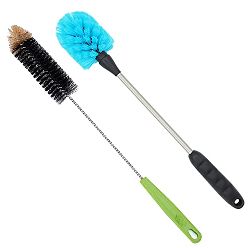 Long Bottle Brush, 17 in Bendable Cleaner Brushes for Cleaning Neck Beer Bottles, Wine, Baby Bottles, Water Bottles, Tumblers, Flask, Bird Feeder, Vase, Pipes and Brewing Supplies Black + Blue/2Pack - color: Black+blue