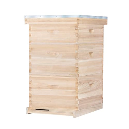 POLLIBEE Bee Hive,10 Frame Beehive Boxes Starter Kit, Langstroth Beehives Include 2 Deep Hive Boxes and 1 Medium Super Bee Box, Include Bee Hive Frames and Wax Foundation Sheets - size: 1 Super+2 Deep