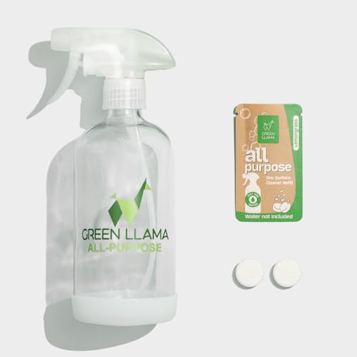 Green Llama Eco-Friendly All-Purpose Lemongrass Cleaning Spray - 16oz Reusable Glass Bottle & Refill Tablet - Sustainable, Safe for Home, Biodegradable, Made with Recycled Materials & Essential Oils - style: Bottle with 1 Refill