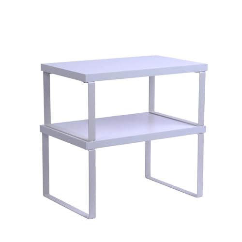 Sben Cabinet Organizer Shelf, Set of 2 Kitchen Counter Shelves, Kitchen Storage, Spice Rack, Stackable, Expandable, Metal and Engineered Wood, White - color: White, size: 11.7"W