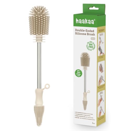 Haakaa Silicone Cleaning Brush Kit – Household Cleaning Brushes for Bottles and Crevices – Food-Grade Silicone: Dishwasher Safe (Brush-Pebble) - color: Brush-pebble
