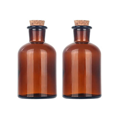 Magic Season Decorative Round Glass Bottles with Cork Stoppers (2 Pcs/Amber / 4 fl oz.)