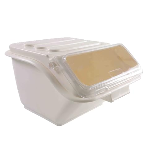 A-to-Z Supply PLIB010S Shelf Ingredient Bin, 10 Gallon (150 Cup), 19-1/4" x 23-3/8" x 17", Stackable, Clear flip top lid, Includes Scoop with Built in Holder, White