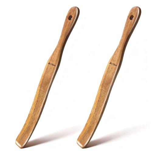 2Pcs Wooden Spurtle for Sourdough Starter, Mixing, Reaching Bottom of Jar, Dough Whisk, Long Handle Spatula, Kitchen Tools for NonStick Cookware, Baking & Cooking Utensils