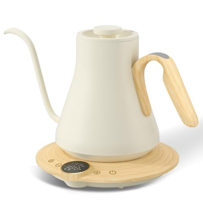 Cocinare Gooseneck Electric Kettle, ±1°F Precise Temperature Control, 1500W Fast Heating, Pour Over Coffee & Tea Kettle with Brew Timer & Keep Warm, Stainless Steel, 0.9L (White Maple) - color: White Maple