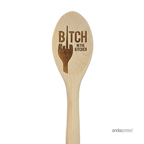 Andaz Press Laser Engraved Wooden Mixing Spoon, 12-inch, Bitch in the Kitchen, 1-Pack - color: Bitch in the Kitchen