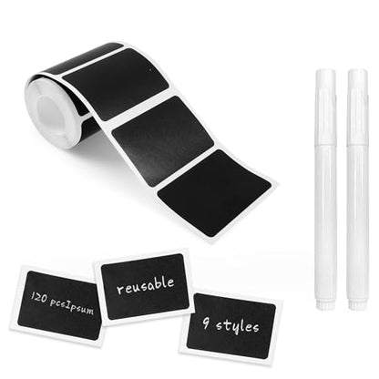 Chalkboard Labels, 120 Pcs Black Reusable Waterproof Labels Stickers, Kitchen Pantry Sticker for Containers, Mason Jars, Condiments, Food Storage (Rectangle) - style: 120pcs-Rectangle