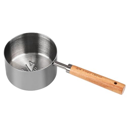 Malmo Measuring Cup with Wooden Handle, 3/4 Cup Titanium-plating 180ml Stainless Steel,Dog Food Scoop, Space Gray - size: 3/4 Cup