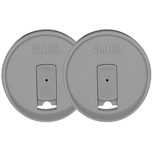 Wide-Mouth Mason Jar Drink Lid - USA Made, BPA-Free, Spill-Resistant for Coffee, Cold Brew & Iced Tea - Fits 3 3/8 in Ball & Kerr Wide Mouth - Pack of 2 - color: Gray