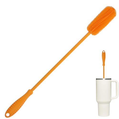 15.7" Silicone Bottle Brush, ddLUCK Water Bottle Cleaner Brush for Stanley, Hydroflasks, Glass, Thermos Sports Bottle, Vase and Glassware, Bottle Brush Cleaner for Narrow Neck Containers (Orange) - color: Long Orange