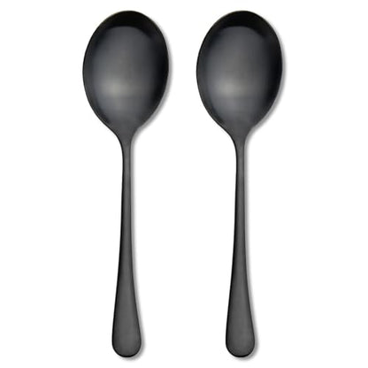 Large Serving Spoons, Matte Black Stainless Steel Serving Spoon 2 Pcs | 9.8Inch-Catering Spoons Solid Serving Utensils Big Serving Utensil for Buffet, Parties, Catering - color: 2Pcs-Black Large Serving Spoons
