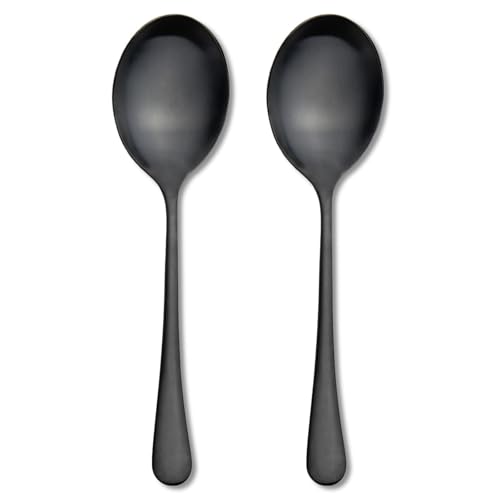 Large Serving Spoons, Matte Black Stainless Steel Serving Spoon 2 Pcs | 9.8Inch-Catering Spoons Solid Serving Utensils Big Serving Utensil for Buffet, Parties, Catering - color: 2Pcs-Black Large Serving Spoons