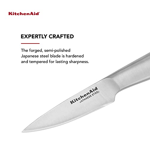 KitchenAid Gourmet Forged Stainless Steel Paring Knife with Custom-Fit Blade Cover, 3.5-inch, Sharp Kitchen Knife, Japanese Stainless Steel Blade, Brushed Handle - style: 3.5-Inch Paring Knife